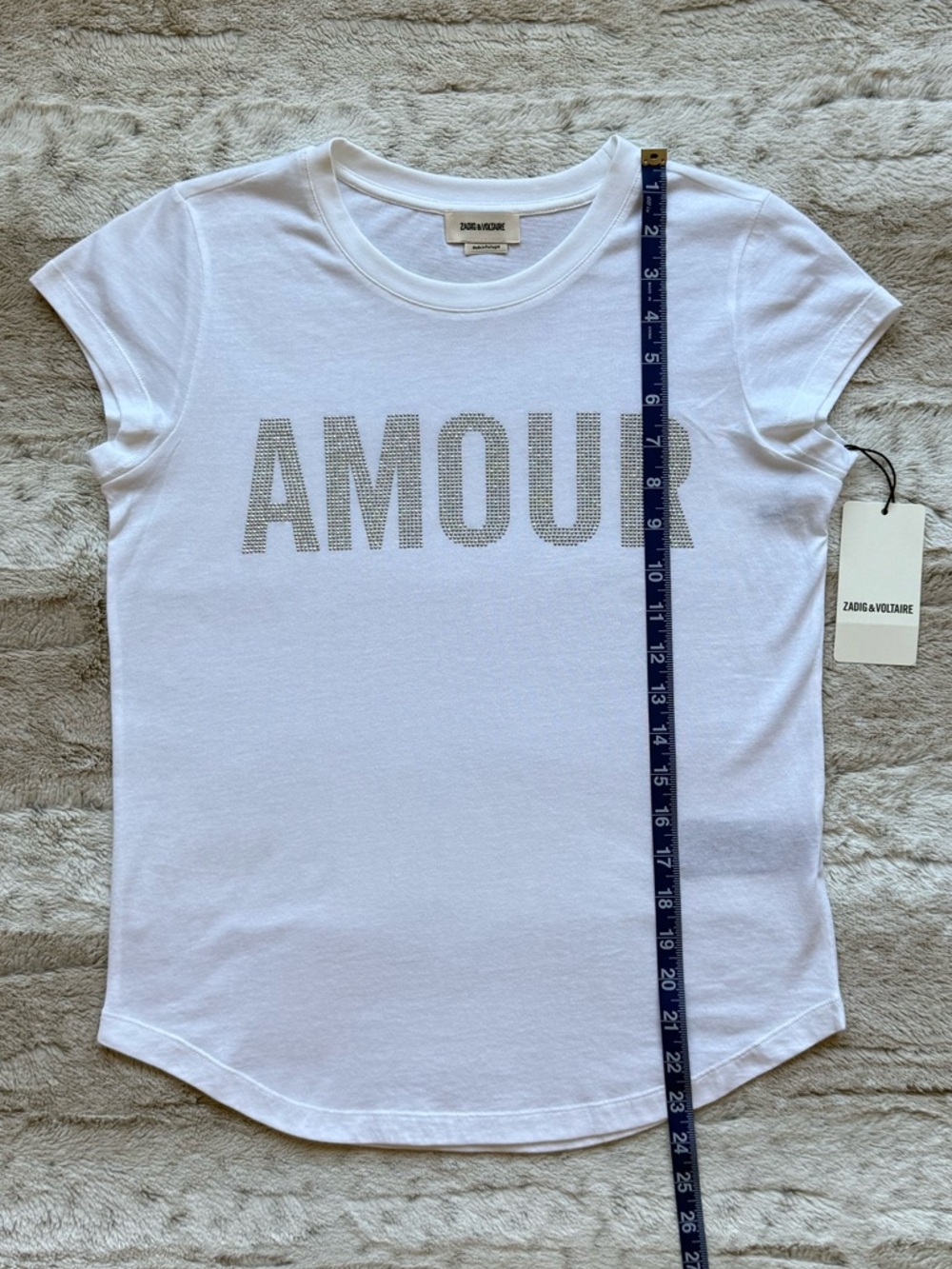 NWT💕Zadig & Voltaire Woop Amour Strass T-Shirt in BLANC Size XS - Picture 8 of 13